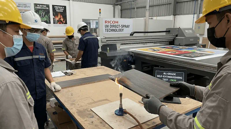 益阳政企校园文化墙双盲检交付标准：B1级阻燃基板与E0级理光UV固化