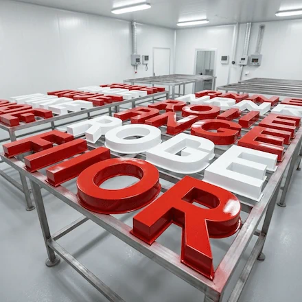 远大广告自有的标准化无尘恒温烤漆房，确保大型广告标识与门头招牌漆面平整光洁无杂质。