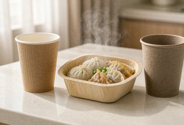 三种可降解包装材料样品并排（AI生成示意图）