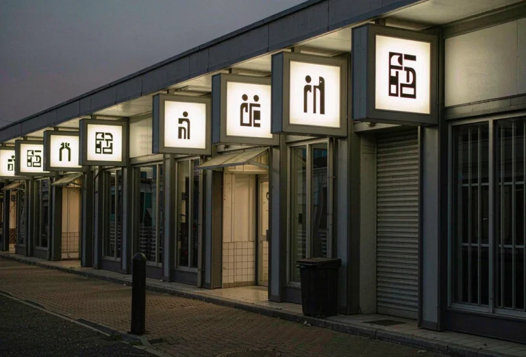 沿街门店门头一字排开的街景（AI生成示意图）