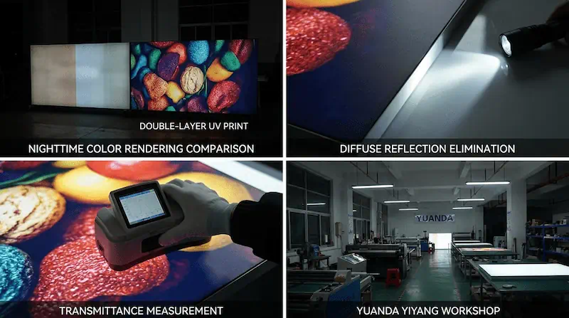 益阳临街门店灯箱夜间显色控制：4000K高显指光源与双层UV叠喷技术