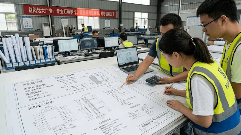 益阳户外外挑侧招灯箱合规化定制：风荷载计算书与市容审批尺寸规范