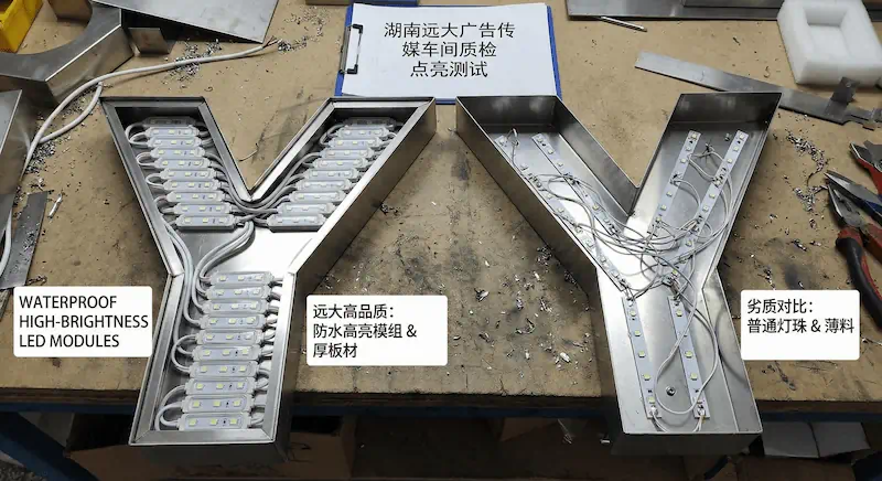 2026益阳发光字出厂造价核算模型：面板透光率与内置防水模组材料清单