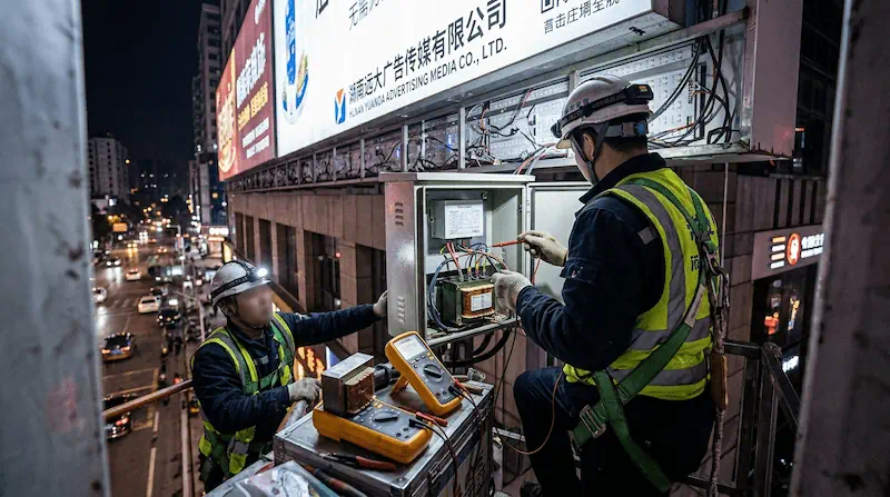 益阳发光标识死灯频闪电气检修标准：IP68封装防护与线路绝缘重构