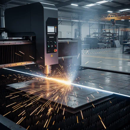 湖南远大广告1500平米工厂内的大型数控光纤激光切割机，正在进行发光字金属面板的精准切割作业。