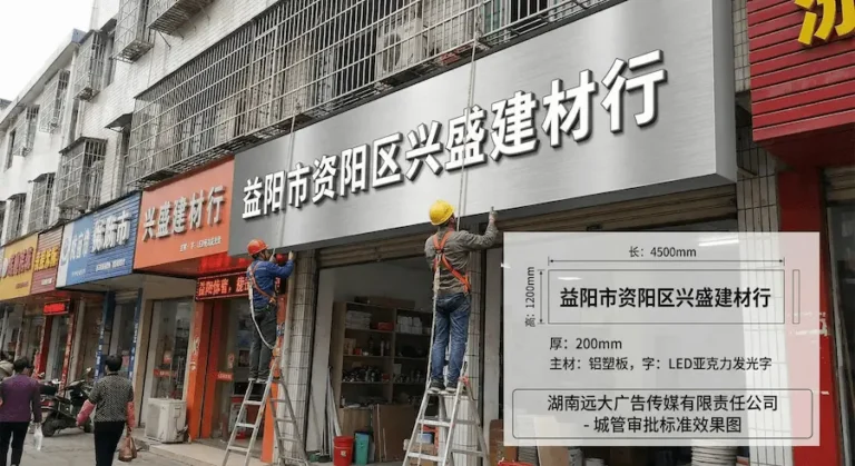 湖南远大广告传媒有限责任公司协助益阳商户出具的门头招牌城管审批标准效果图